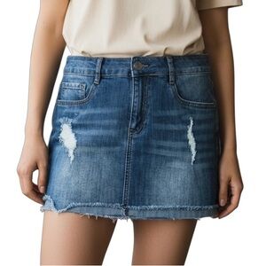 Dollhouse Distressed Denim Jean Mini Skirt